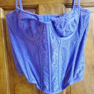 Out From Under Purple Lace Corset Bustier Womens Size Large Boned Lingerie Top
